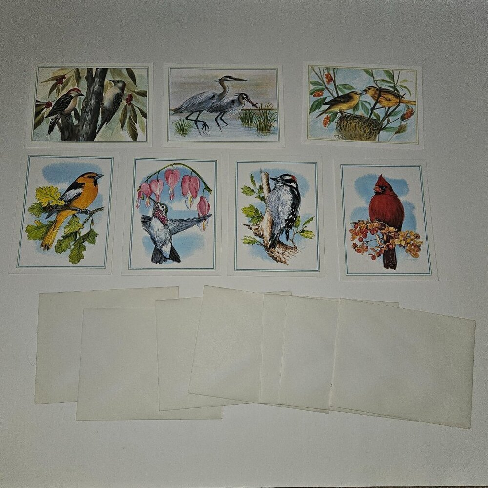 7 Blank Greeting Cards Lot Bird Heron Warbler Woodpecker Envelopes Ron Schreiner